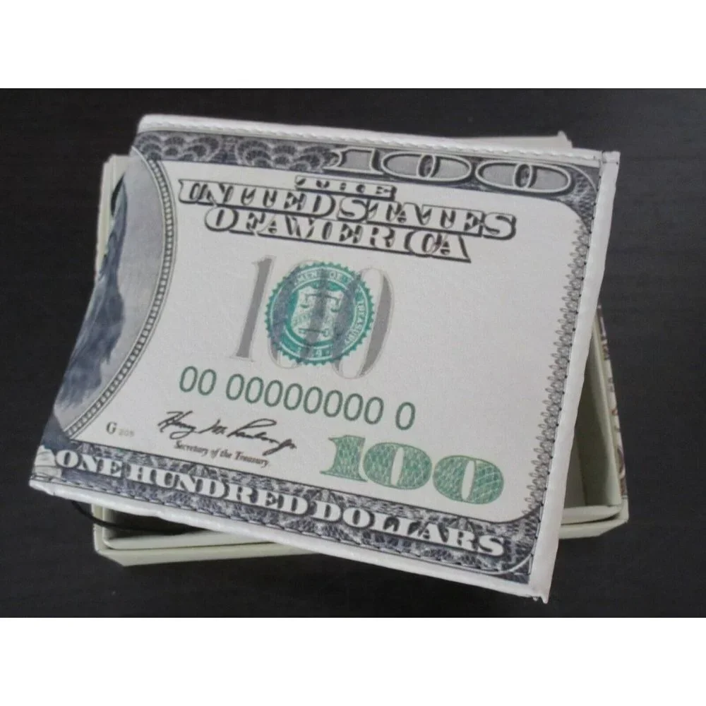 COPY - Old Dollar Bill Print Bi-Fold Vegan Leather Men's Wallet Benjamin Giftbo…